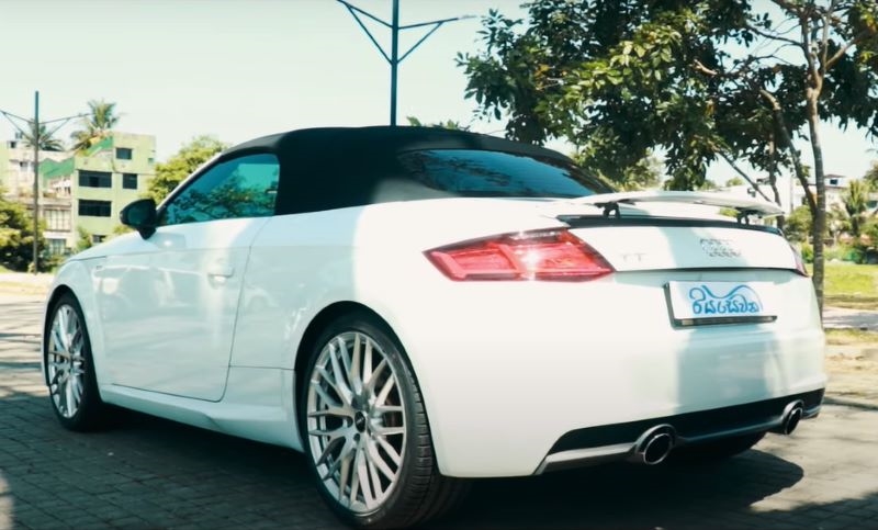 The rear exterior view of the Audi TT S-Line Roadster