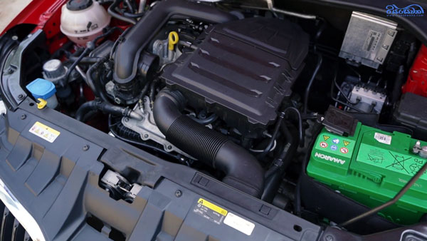 The 1.2-liter inline-four-cylinder engine of the 2020 Skoda Fabia 3rd generation mini car.