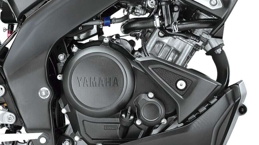The engine view from the outside of the 2022 Yamaha MT-15
